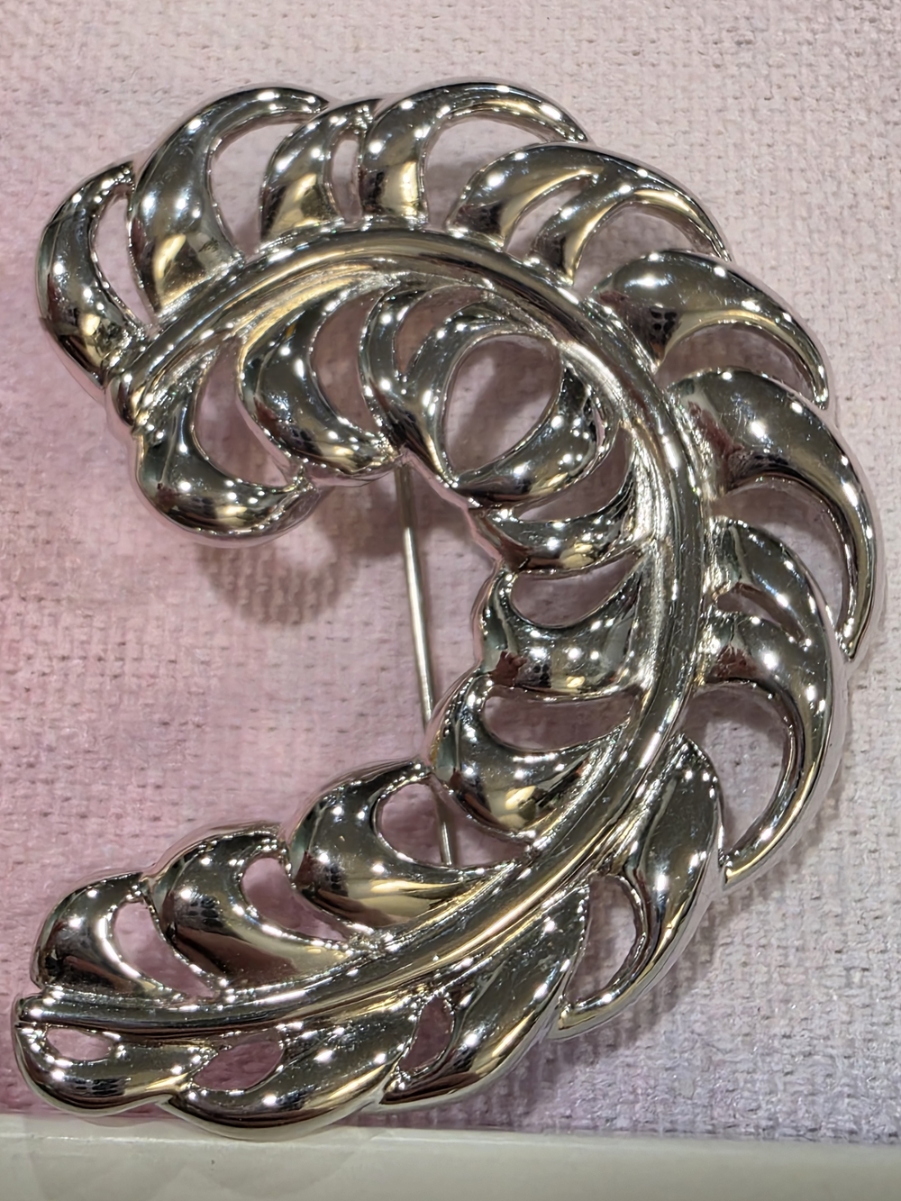Monet Silver-Tone Curved Leaf Link Brooch
